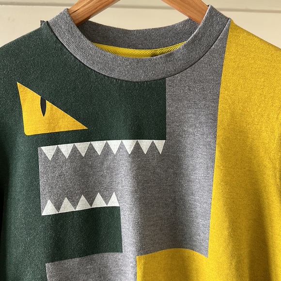 Vintage Fendi monster dinosaur logo fitted slub pullover crew neck